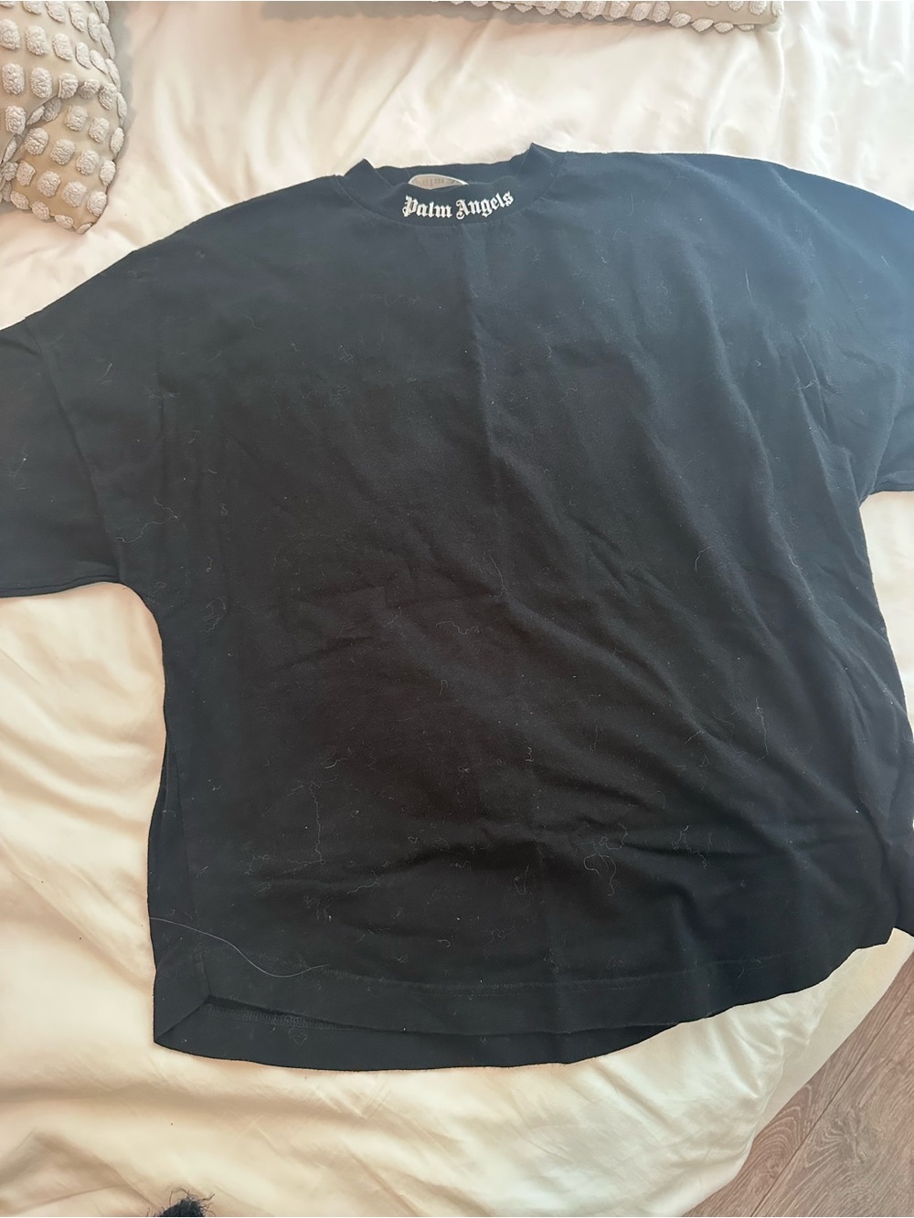 Palm Angels Black Crewneck Logo Tee with Neck Tag